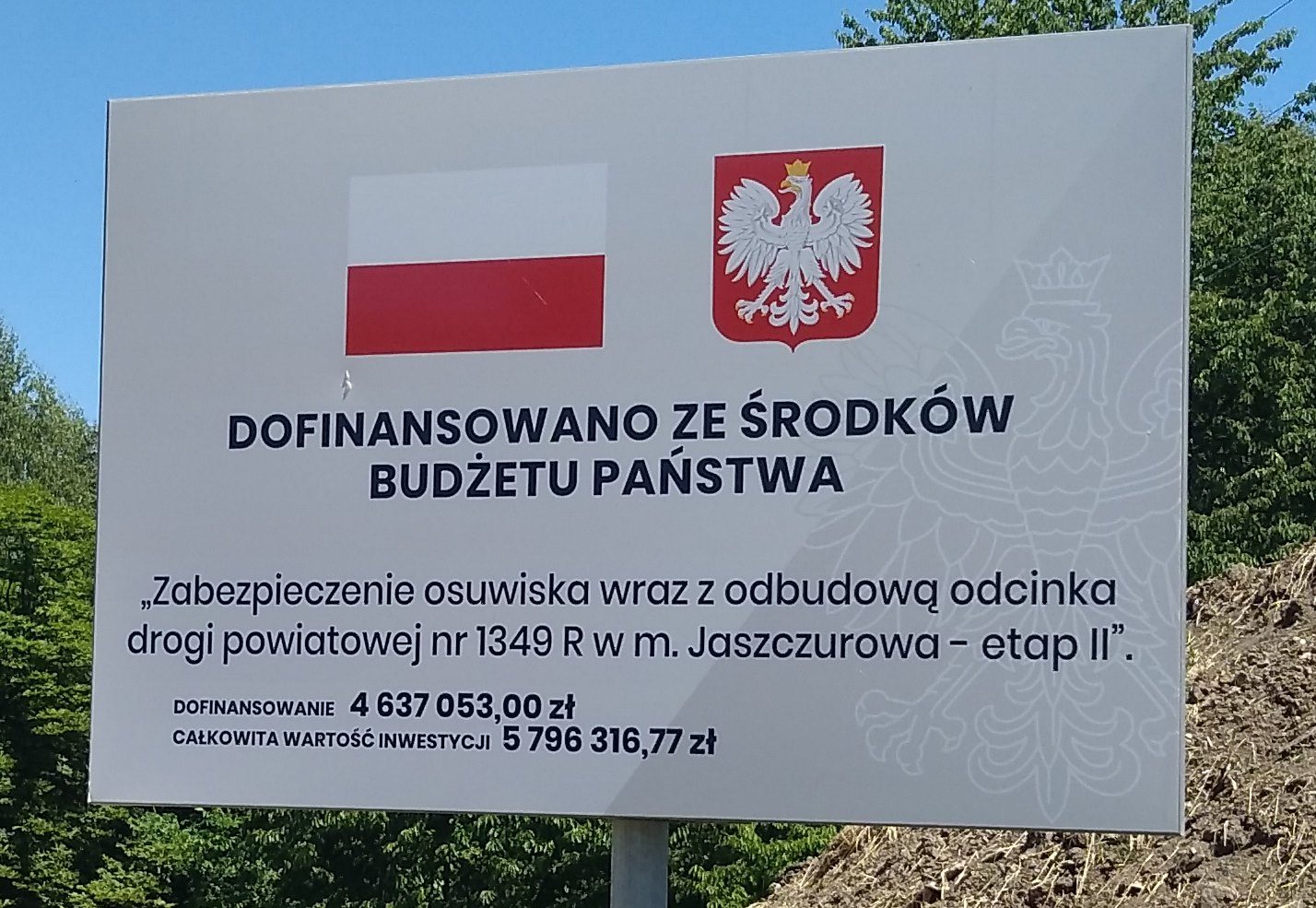 Zabezpieczenie osuwiska wraz z odbudową odcinka drogi powiatowej nr 1349 R Brzeziny – Jaszczurowa – Stępina w miejscowości Jaszczurowa Etap II